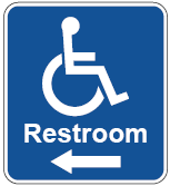 restroom sign with arrow and ISA