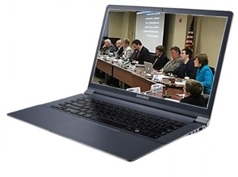 photo of laptop with meeting on screen
