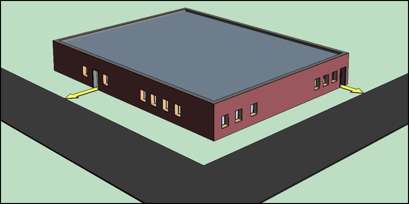 Exit discharge shown as path leading from exit doors to public
way.