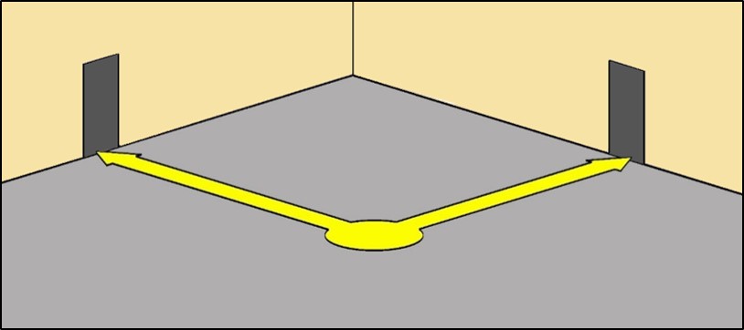 Two means of egress shown extending from a point in a room to separate doors.