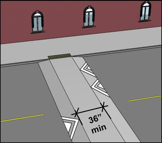 Raised crossing at least 36” wide.