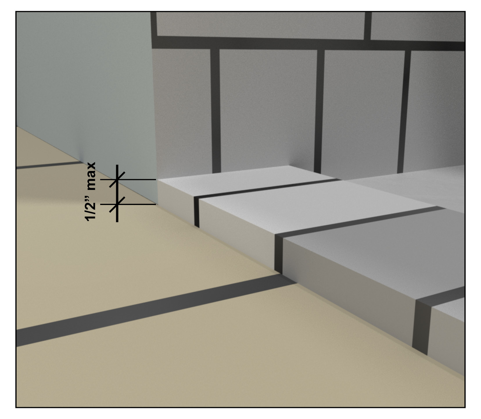 Curb at transfer shower compartment that is vertical and ½