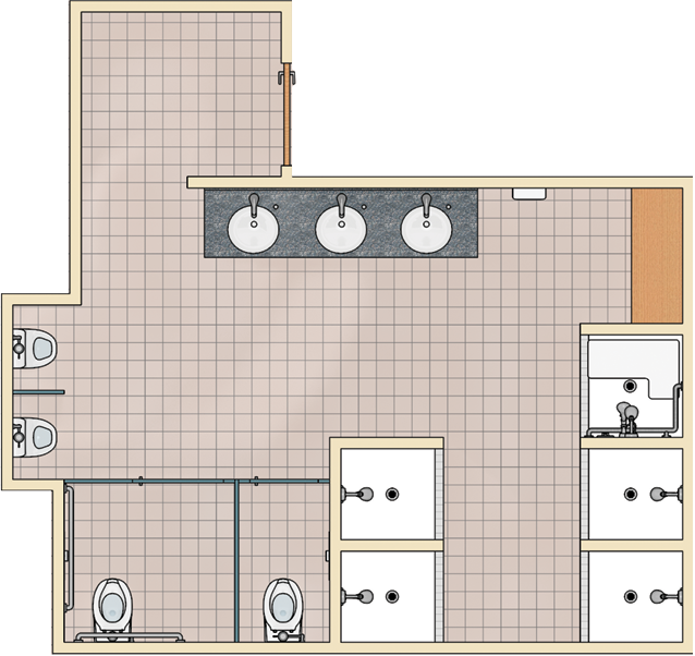 Plan view of the same multi-user shower room shown
above.