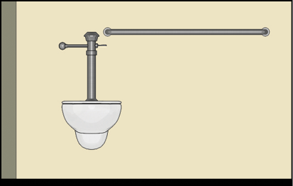 Water closet with grab bar shifted to open side to not conflict with
location of flush control