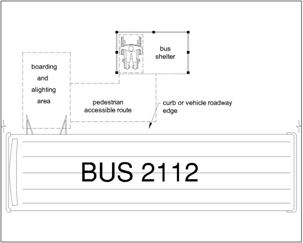 Boarding/ alighting area and bus shelter connected by a pedestrian
accessible
route