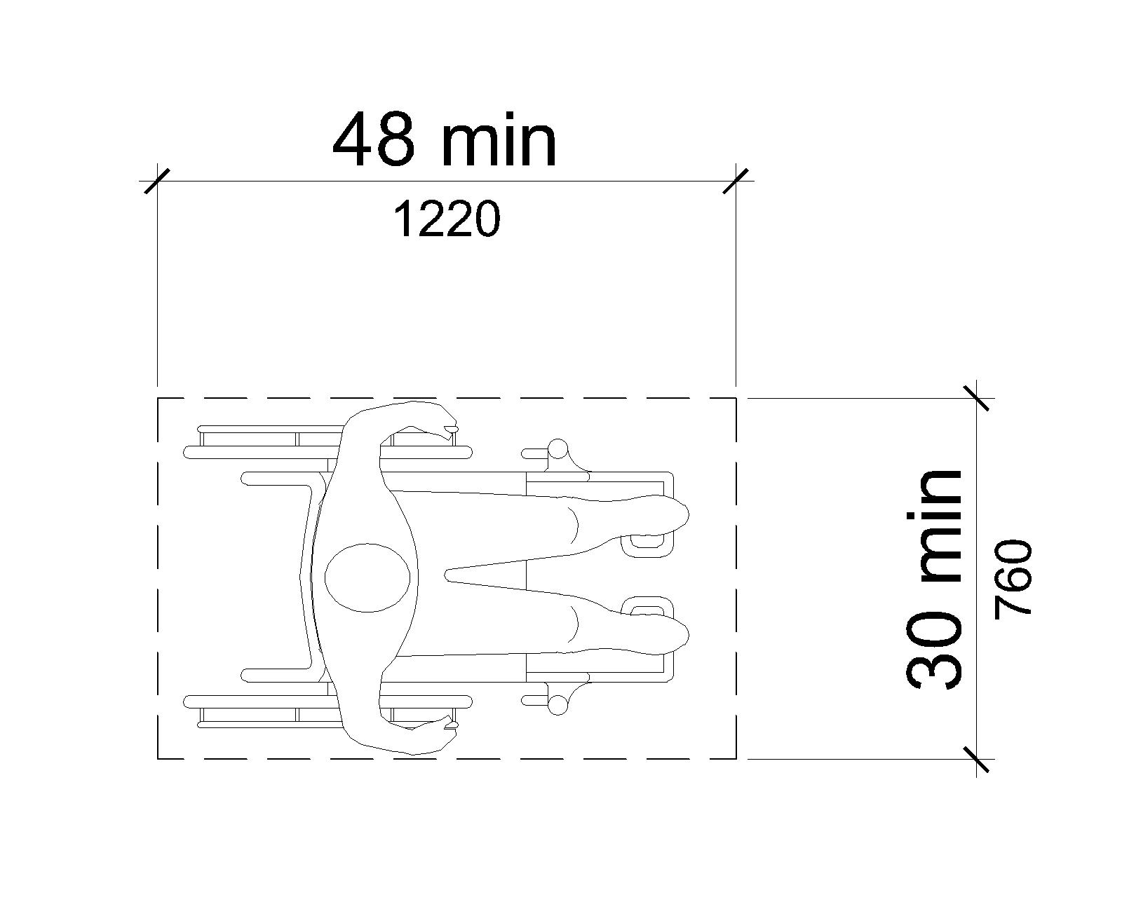 Clear deck space is 30 inches by 48 inches (760 mm by 1220 mm) minimum.