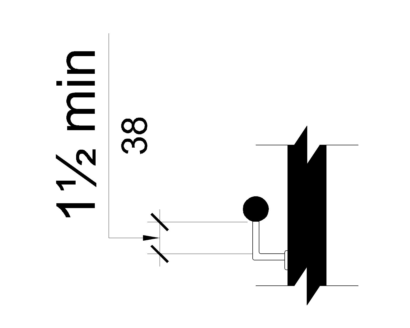 A handrail with brackets attached to the bottom surface is shown in cross section. The horizontal projection of the bracket from the wall is 1½ inches (38 mm) below the bottom of the handrail.