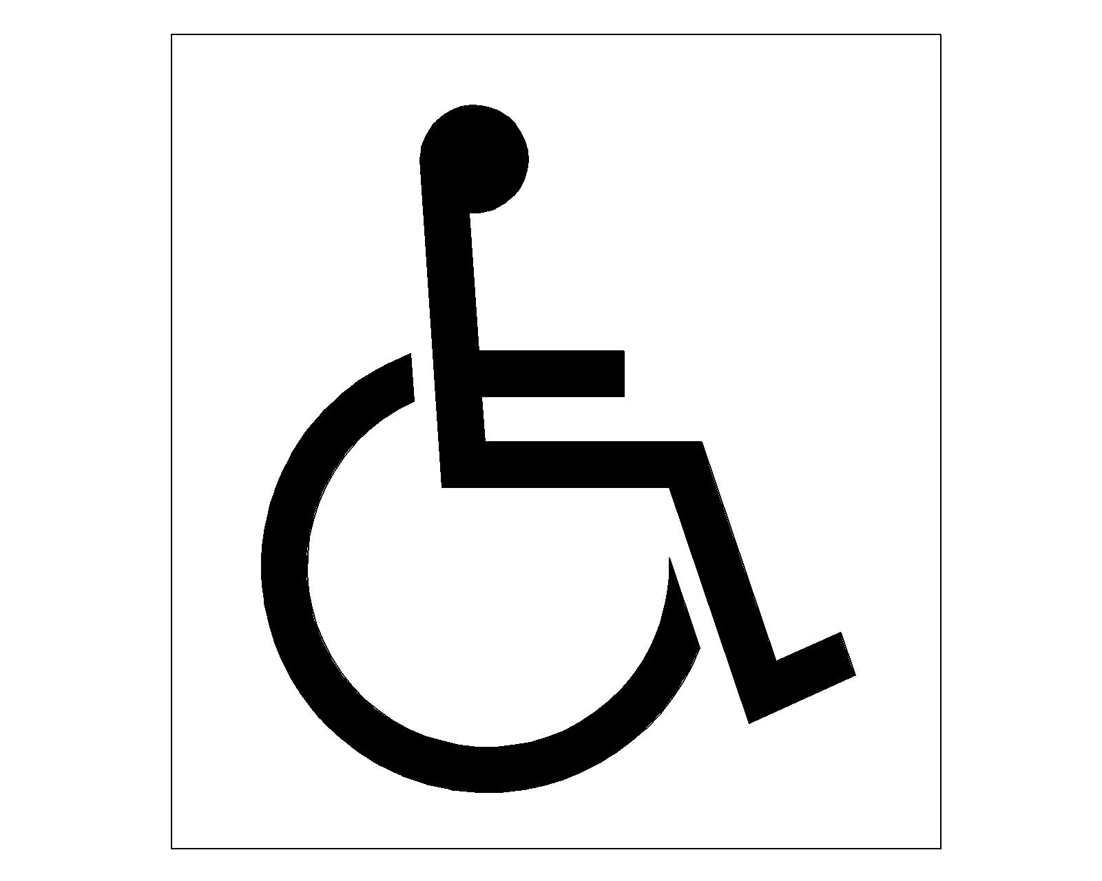 Pictogram that shows the simplified profile of a person seated in a wheelchair.