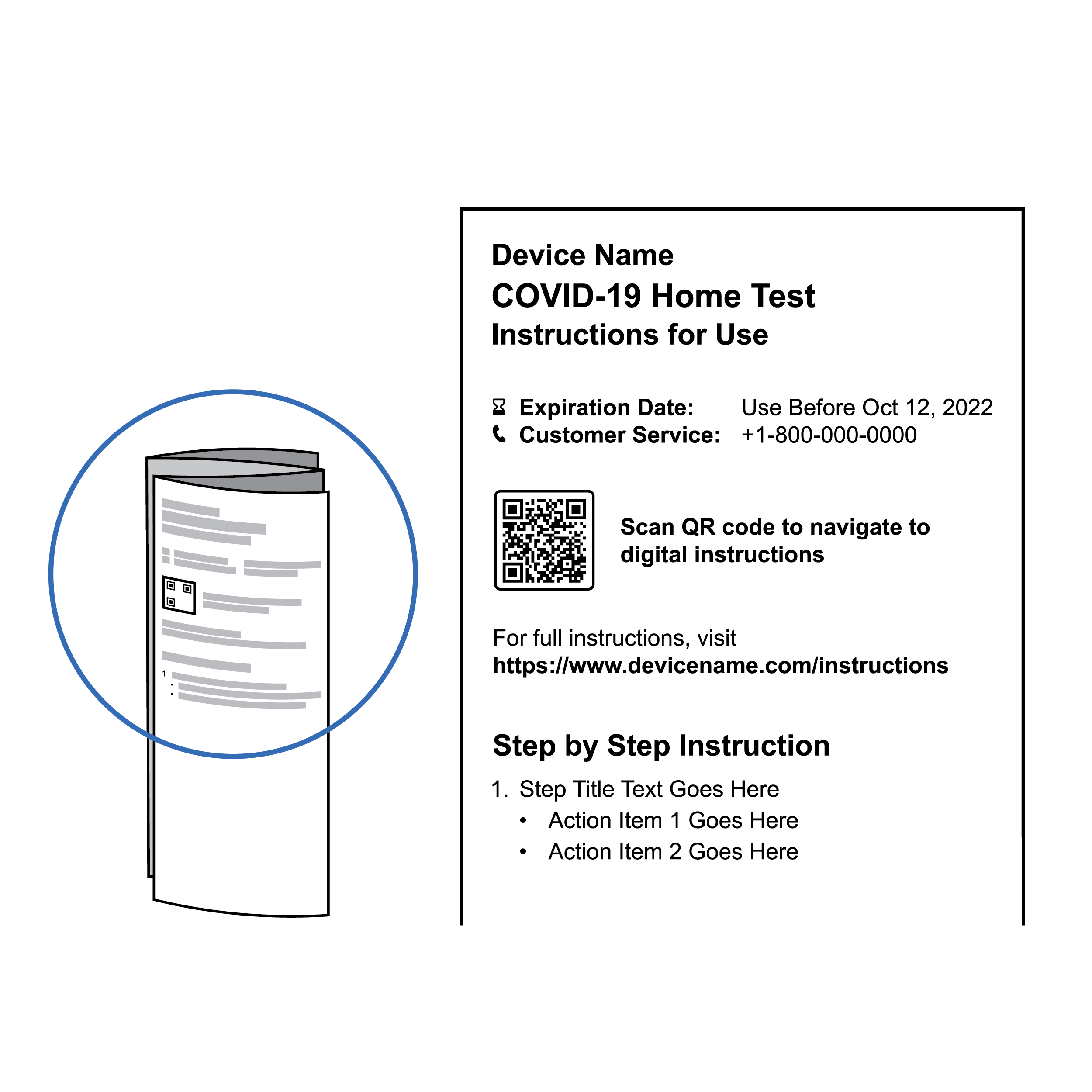 Test instructions with easy-to-read point size, bolded copy, dark black font, and a legible QR code.