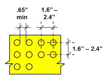 Dome spacing .65 inch measured between base of
domes and 1.6 inches to 2.4 inches measured between dome center