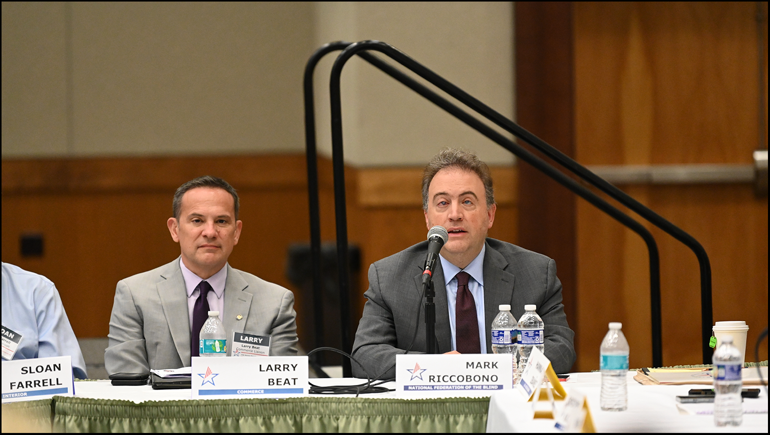 National Federation of the Blind President Mark Riccobono speaking from the head table.